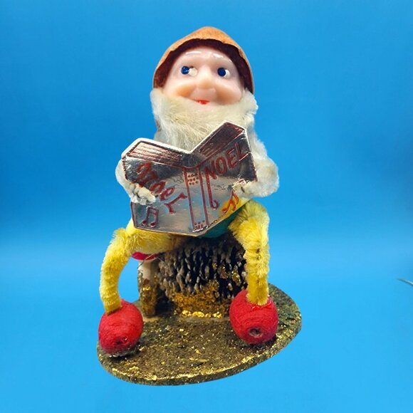 Vintage Putz Elf Ornaments 1950s Japan • Pinecone Mushroom Bottle Brush Tree - Picture 4 of 13